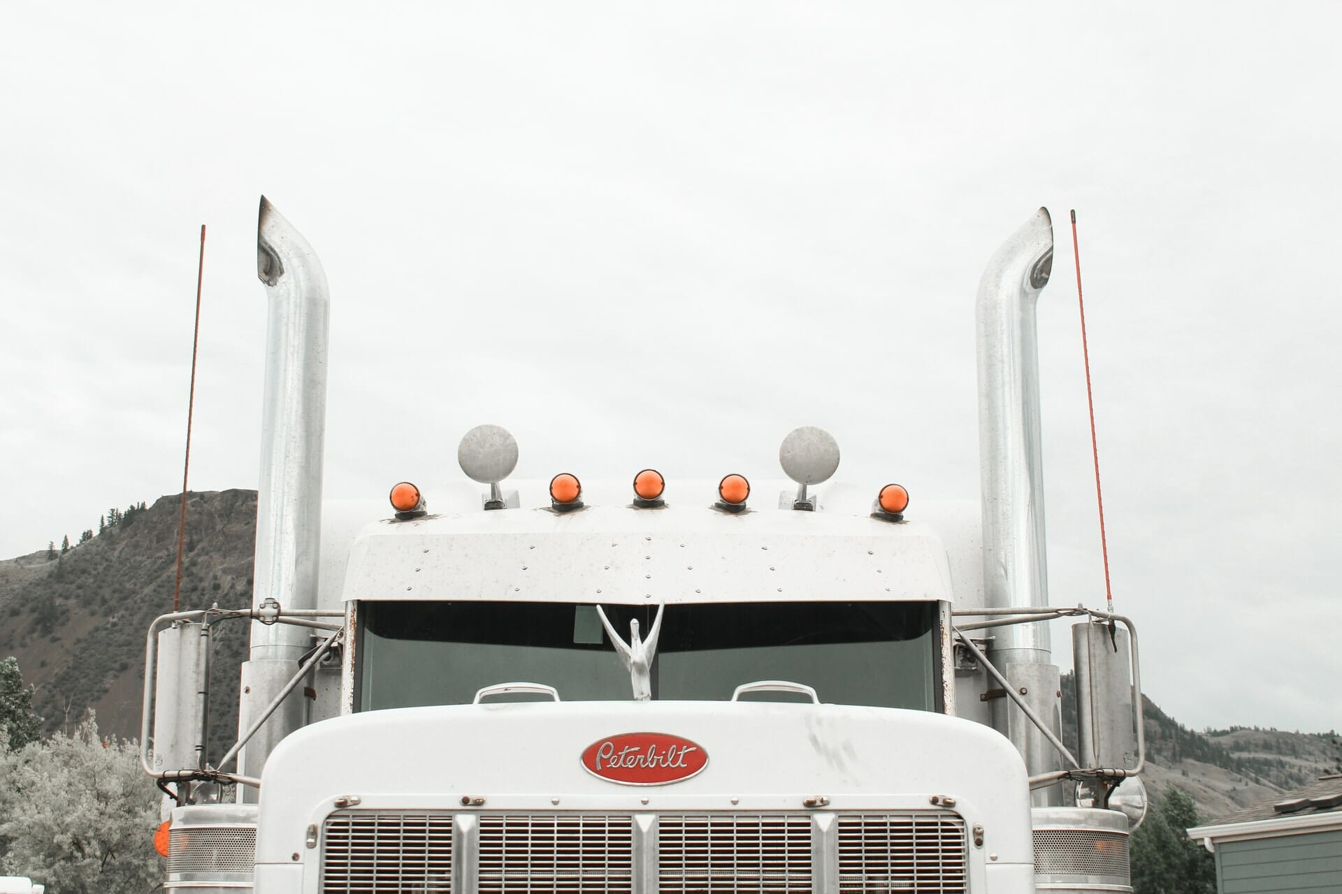Closeup of the front of a semi truck